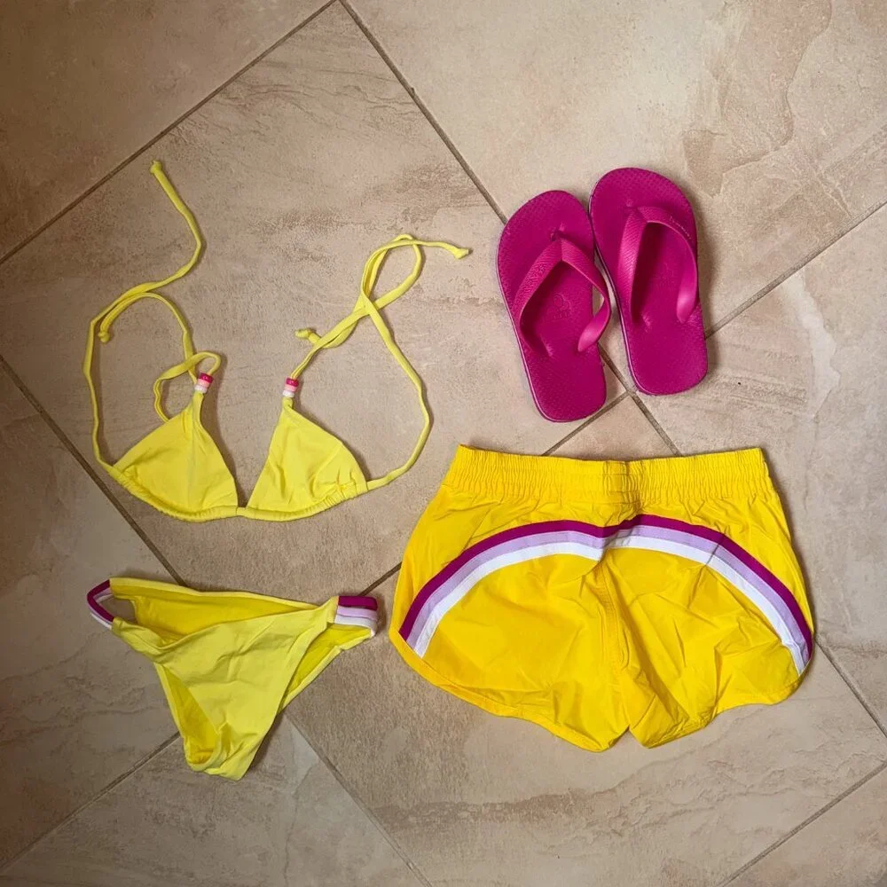 Sundek Girl Bikini Set with matching swim shorts and flip flops NWOT